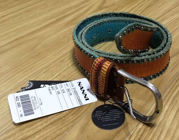 新品★ NANNI ナンニ バイカラー スタッズ レザーベルト 100 BLUE ★