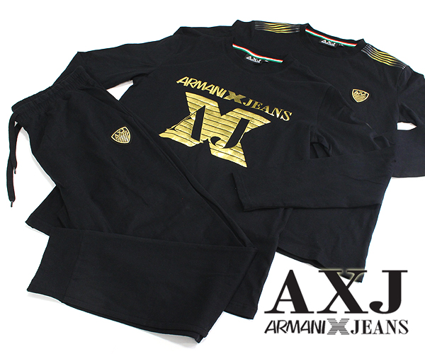★豪華3枚組★1円~【ARMA-NIX JEANS】-アーマニックスジーンズ-ロングスリーブTシャツ2枚&薄手スウェットパンツセット[AXJ-⑩-48-Lサイズ]