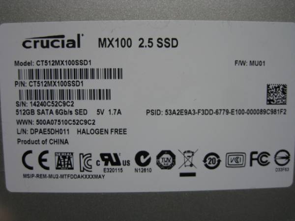 crucial CT512MX100SSD1 512GB 中古