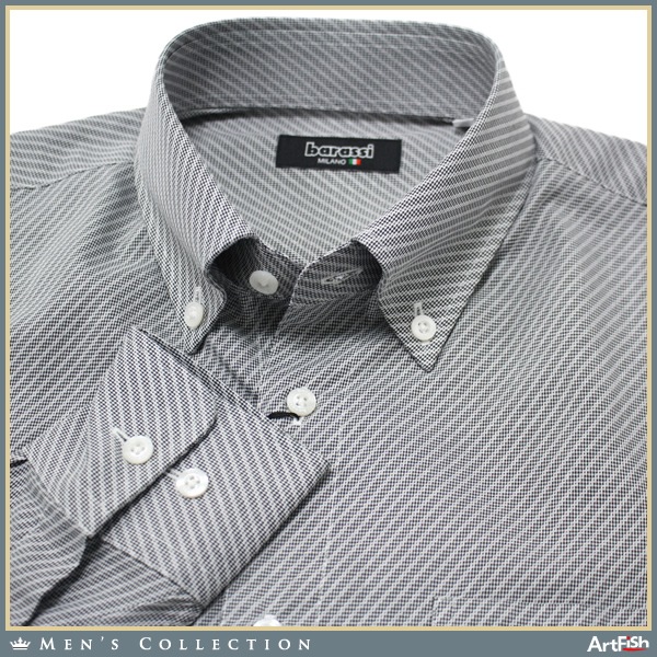 16年春夏 barassi 【伊】日本製 黒白 ツイル織り ボタンダウン 長袖 ドレスシャツ a237*s48新品
