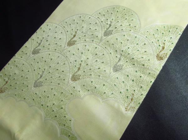★着物10★ 1円 絹 孔雀 名古屋帯 長さ352cm ☆☆