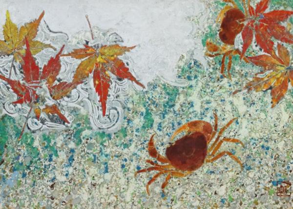 絵画買取・販売の小竹美術 高木黄史「鳥と果物」日本画・F4号 額絵 馬