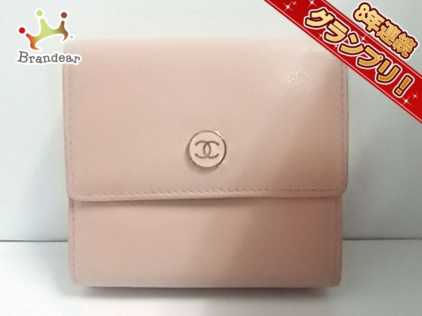 シャネル Wホック財布 美品 ココボタン ピンク レザー CHANEL