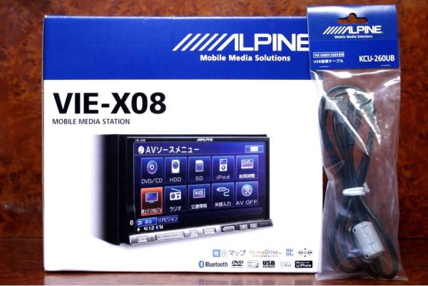 ALPINE VIE-X08■完動保証★超美品 Bluetooth USB iPhone6 スマホ SD DVD　LED液晶バックライト タッチパネル　４×４地デジ新品アンテナ