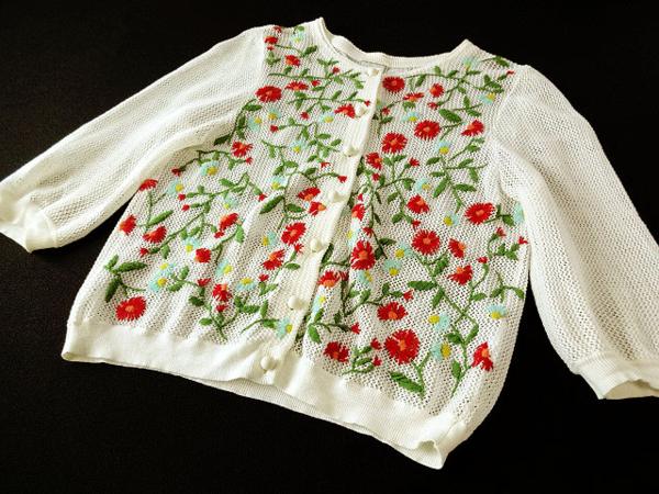 ☆美品☆sybillaシビラ/花柄刺繍コットンメッシュカーディガン オフ白xc072