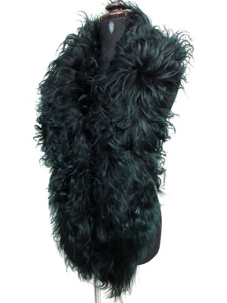 美品 Drawer ドゥロワー ラムファー ティペット マフラー 黒緑