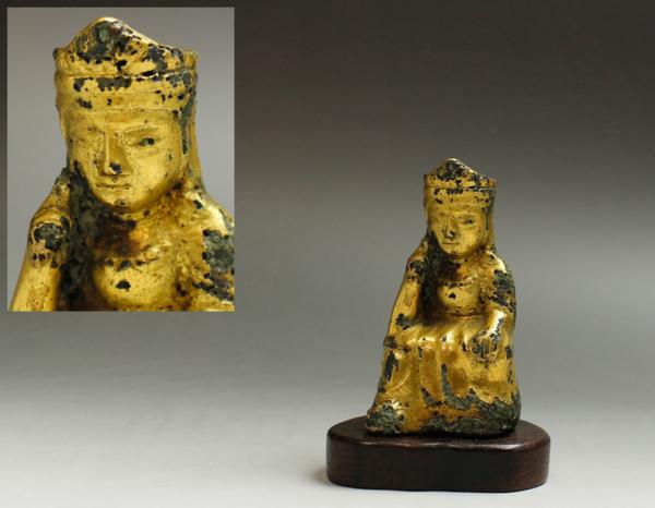 【源・委託品】(089)３-１ 七世紀 半跏思惟像 鍍金銅仏/唐木台付