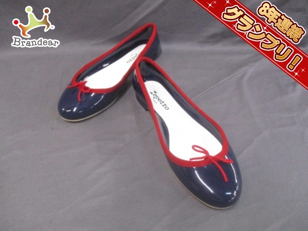 レペット フラットシューズ 38 レディース ネイビー×レッド repetto
