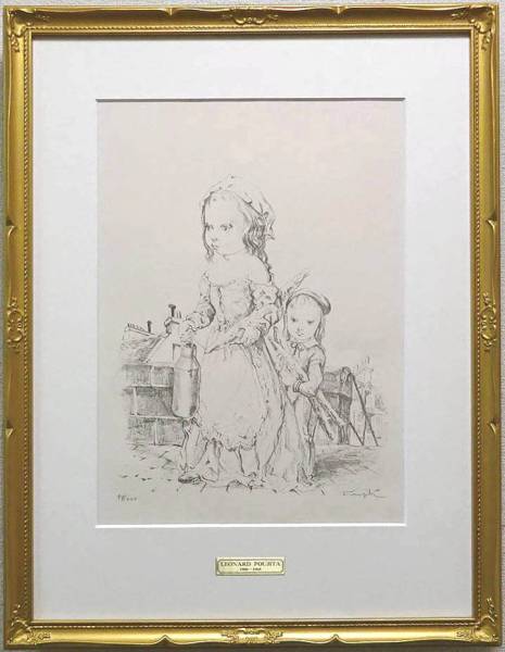 【保証】 藤田嗣治 「パンとミルクポットを持つ少女」 自筆鉛筆サイン