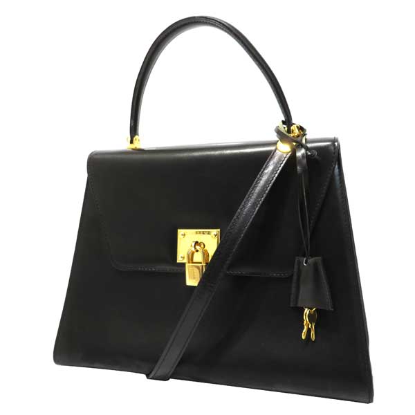 1円～】BALLY(バリー)レザー ケリー型 2WAY ハンドバッグ ブラック 