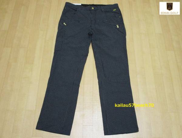 EDWIN GOLF エドウィン ゴルフ メンズ レギュラー ストレート シアサッカー ロング 春夏 美脚 ロング パンツ XL 美品 紺 ネイビー スクェア