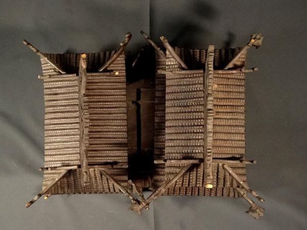 緑屋*南□細密木彫寺院置物 龍 花鳥彫刻 楼閣 中国 城 無銘 ジャンク品