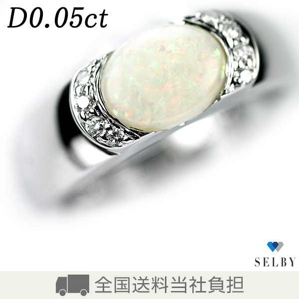K18WG オパール ダイヤモンド リング D0.05ct 【最終値下げ 出品4週目】 SELBY