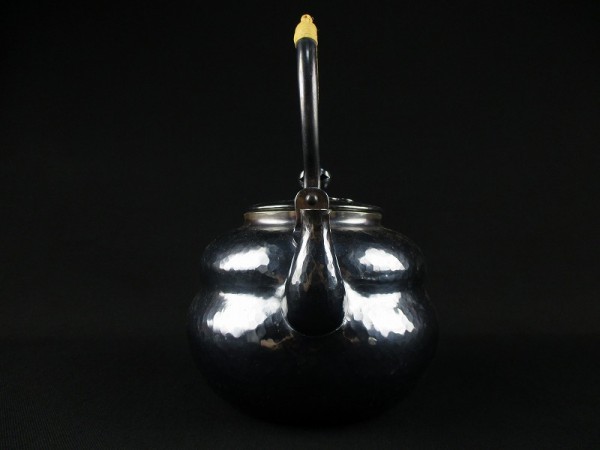 茶道具】秀峰堂造 いぶし銀 瓢形 急須/湯沸 約445g [01]