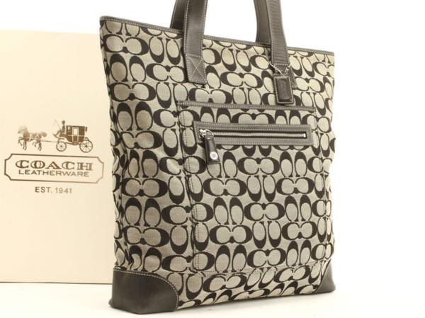 1円 コーチ COACH シグネチャー×レザ― ショルダー バッグ メンズ レディース トート ビジネス ブランド 革 牛革 ハンド かばん 黒 A4 M8