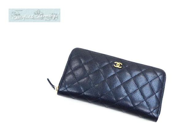 CHANEL ラウンドファスナー長財布 ブラック キャビアスキン ココマーク