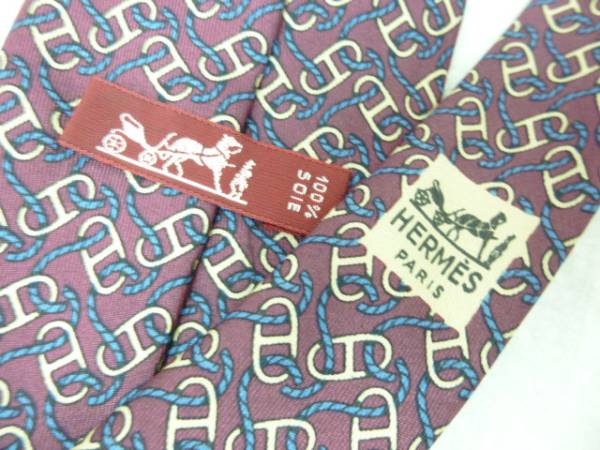 6-116 HERMES エルメス ネクタイ 美品/ワインレッド系 本物保証