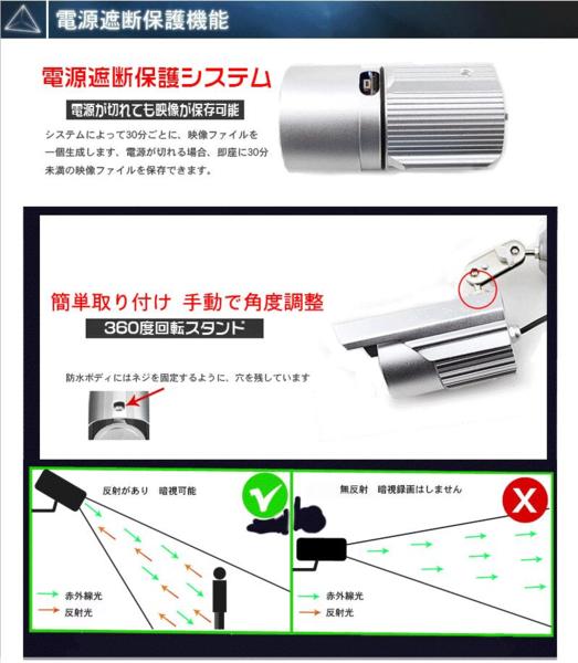 [大量] 160時間連続記録 完全防水防犯カメラ暗視監視赤外線24個_8
