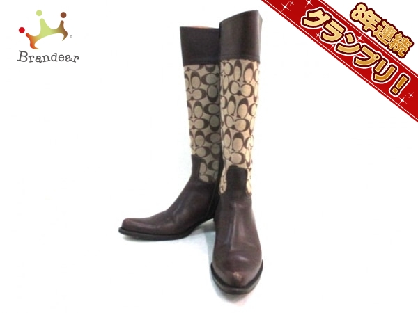 コーチ ロングブーツ 6 B レディース シグネチャー柄 COACH