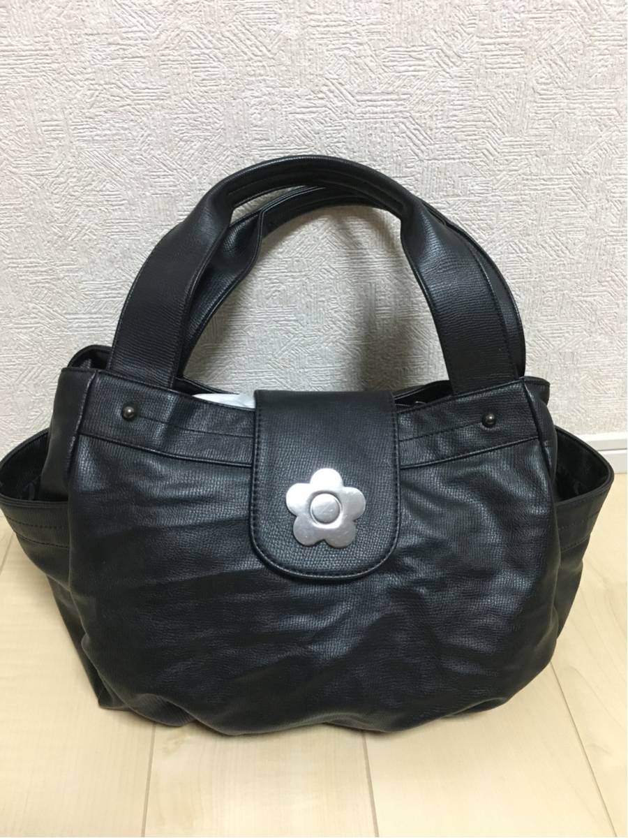 5☆MARY QUANT マリークワント ハンドバッグ トートバッグ ブラック 黒 