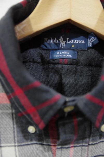 ラルフローレン Ralph Lauren Wool チェック柄 ボタンダウン長袖 シャツ XXL 胸囲150cm bs-03304
