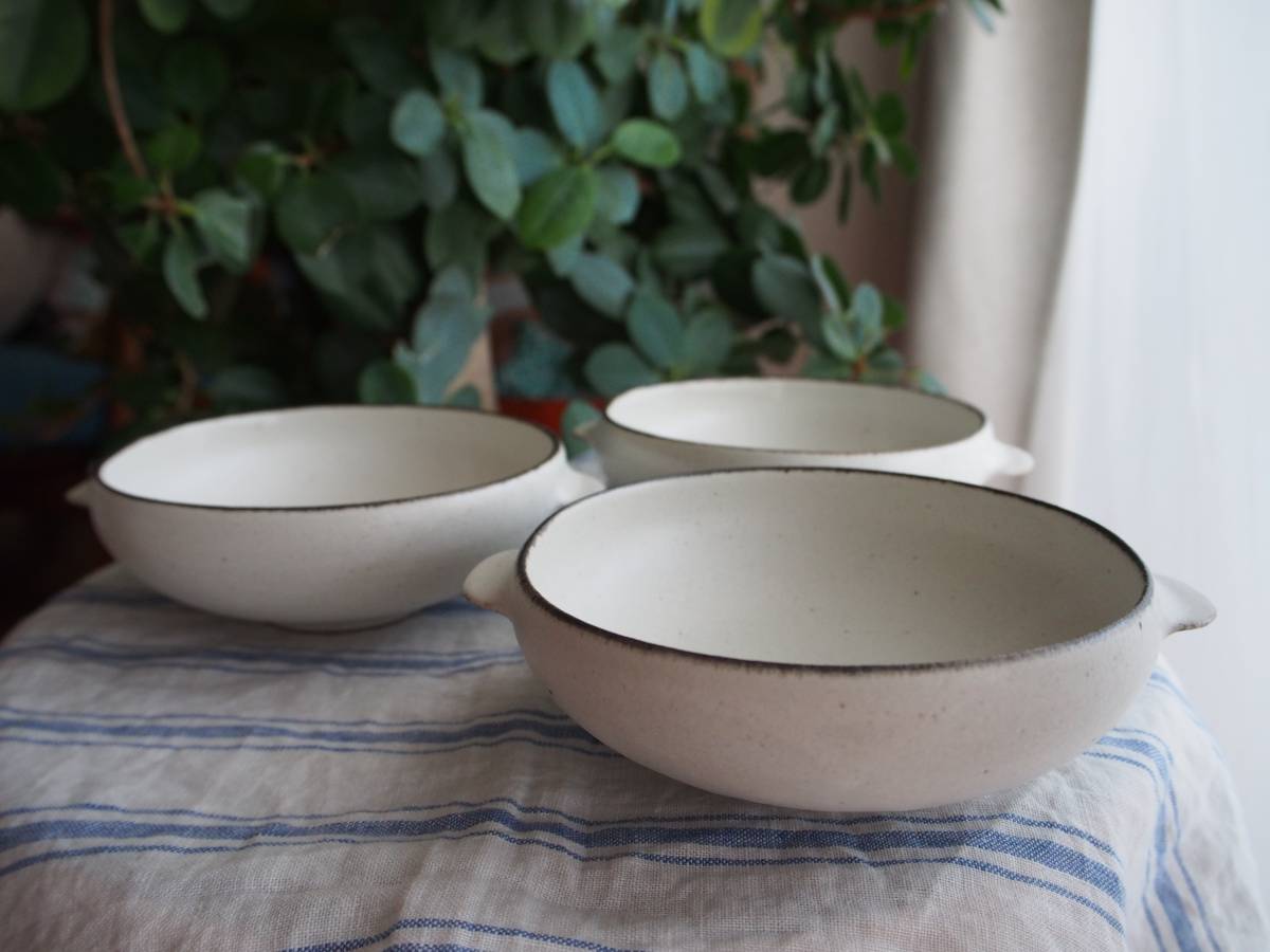 * 新品未使用 * ＼３個セット／ 人気作家 石岡信之 さん 白 スープボウル 入手困難