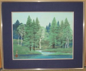 □東山魁夷□ 『樹』 岩彩画 肉筆 ◎東山すみ鑑定シール◎