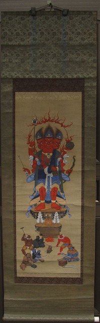 仏教美術 阿修羅図鬼図 儀式 刀 肉筆 掛軸 仏画 絹本(人物、菩薩