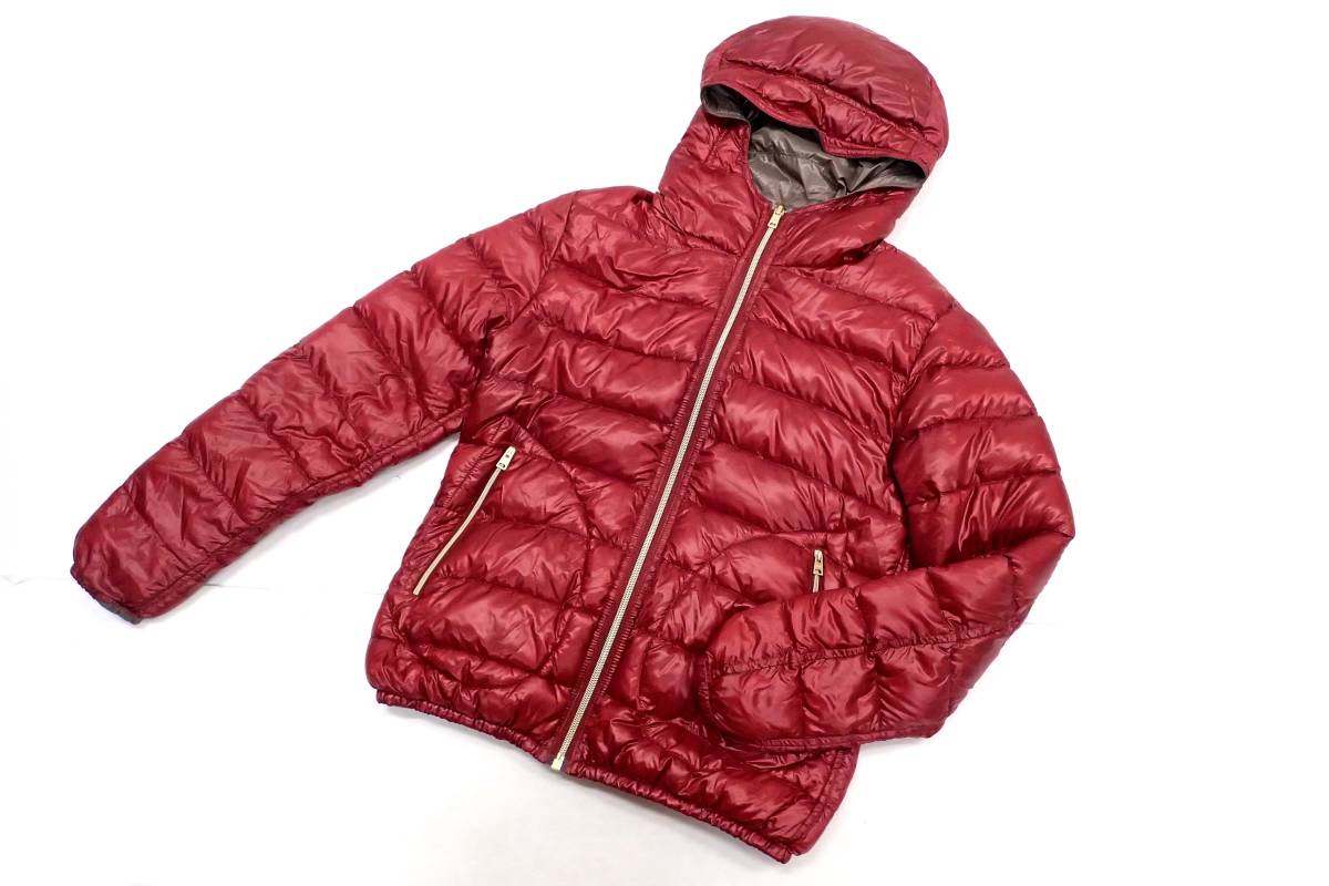 極美◆HERNO ヘルノ フード付きリバーシブルナイロンダウンジャケット 42 赤×グレー