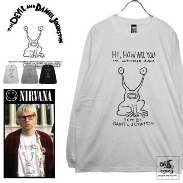 ダニエルジョンストン NIRVANA カートコバーン ロンT バンドT　長袖Tシャツ-ホワイト-L- /ogy/szl/mu/【oguoy-オグオイ】