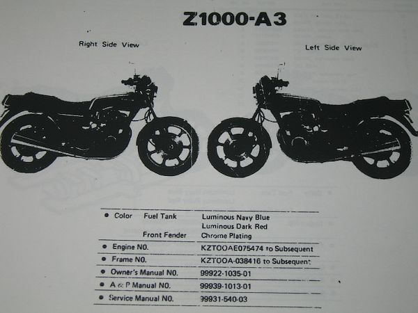 Z1000 ○即決○Z1000-A3/A4 MKⅡ パーツリスト MkII（A3⁄A4）に適合