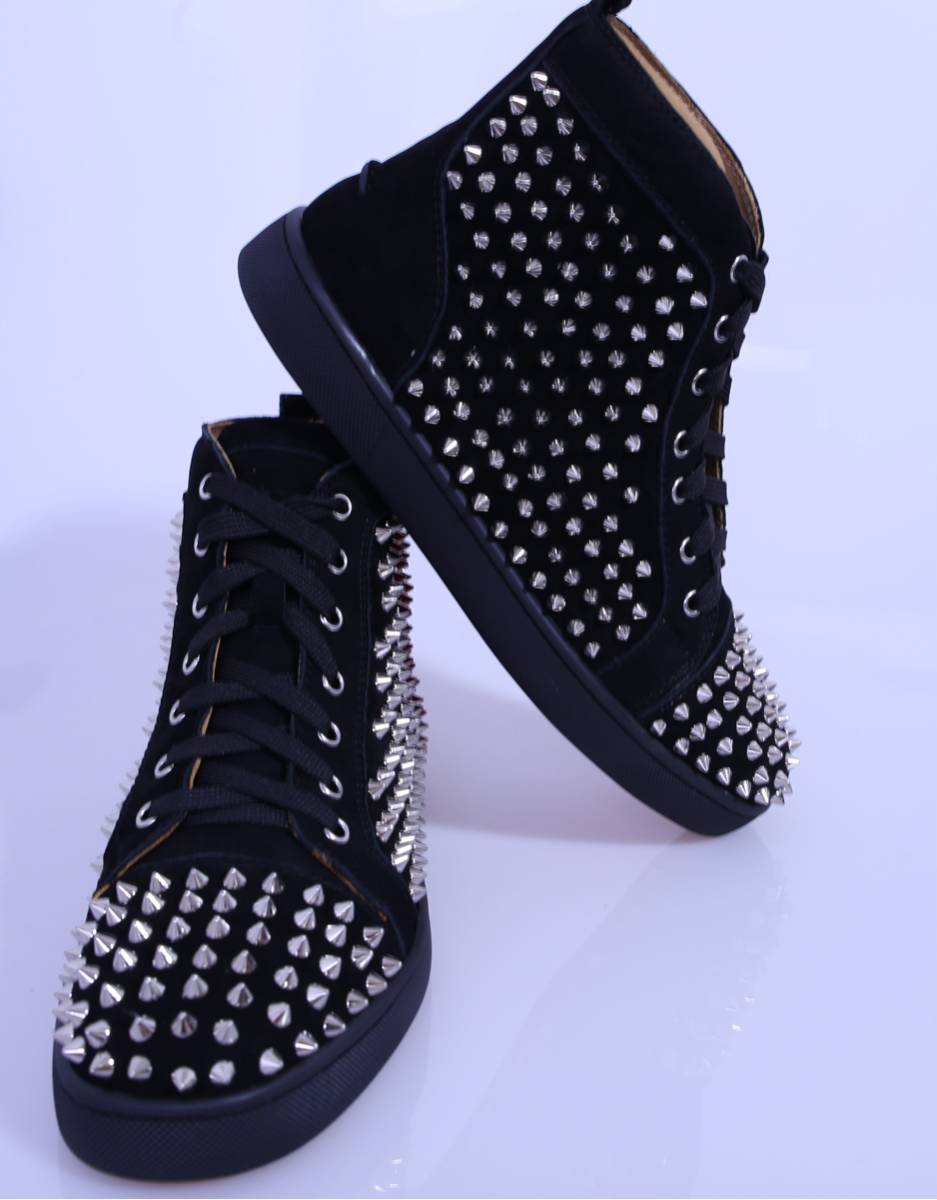 Christian Louboutin クリスチャンルブタン★☆メンズ スニーカー 上質 シルバースタッズ×黒レザー シューズ 42（26cm ）新品 ブラック