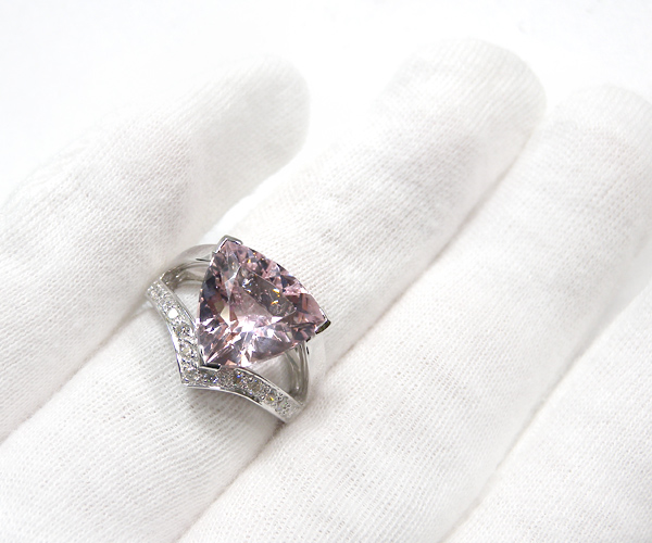 【ME】最落無し★特大！4.42ct天然モルガナイト/天然ダイヤモンド K18WG 透かしリング・指輪(S15240)_4