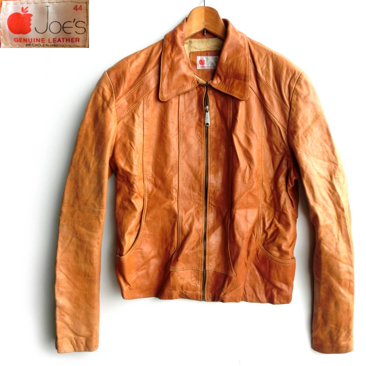 F3/JOE'S　アメリカ古着　本革　シングルレザーライダース　レザージャケット　キャメルブラウン　革ジャン　皮ジャン　本皮　XL位　10.2
