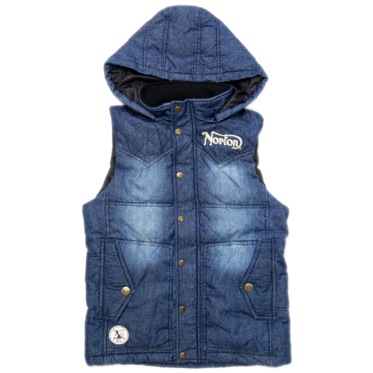 [送料無料]Nortonノートン173N1601アメカジバイカーバイク新品ロゴ刺繍デニム中綿ベストメンズインディゴ3L(XXL)サイズ