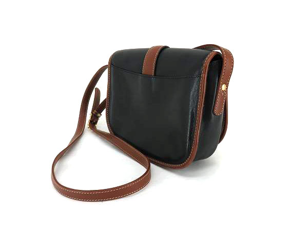 1円〜 1円 セリーヌ マグネット レザー ショルダーバッグ 黒×茶 CQ089 CELINE セリーヌ マカダム柄 PVC×レザー ハンドバッグ 肩掛け 1