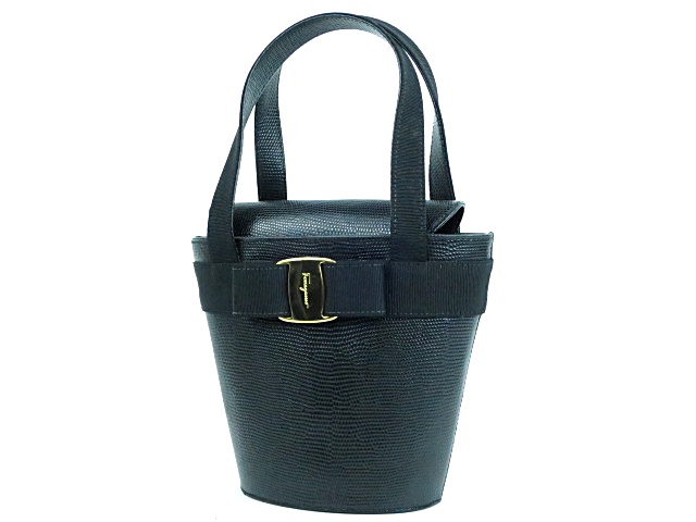 美品】Salvatore Ferragamo フェラガモ ヴァラ リボン リザード 型押し 