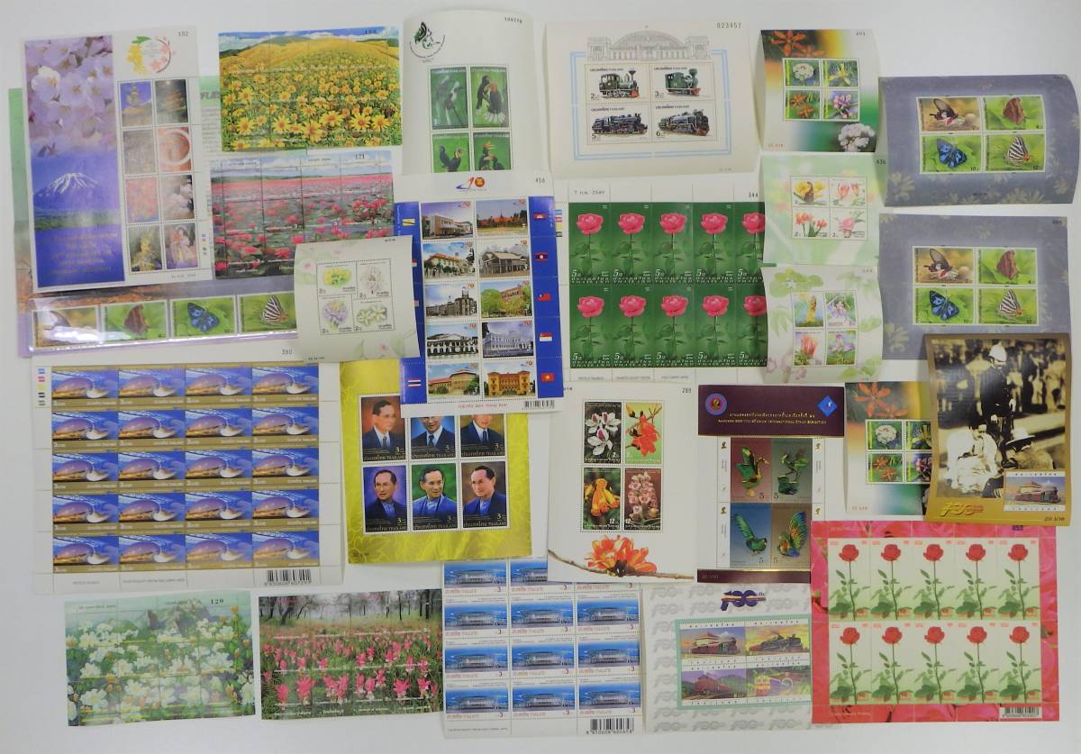 #91 タイ （タイランド） 切手 シート分（未使用）170枚以上とバラ切手大量（未使用中心）まとめて！蝶 野鳥 動物 乗物 花 植物 人物など