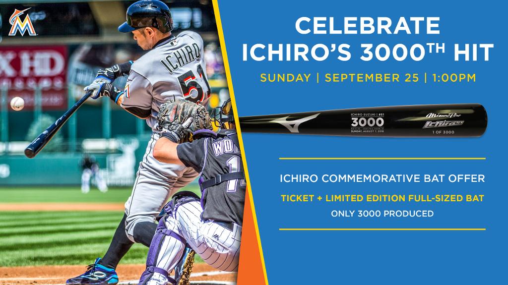 限定品！ 公式通販 イチロー2016年マーリンズ配布3000本安打記念バット