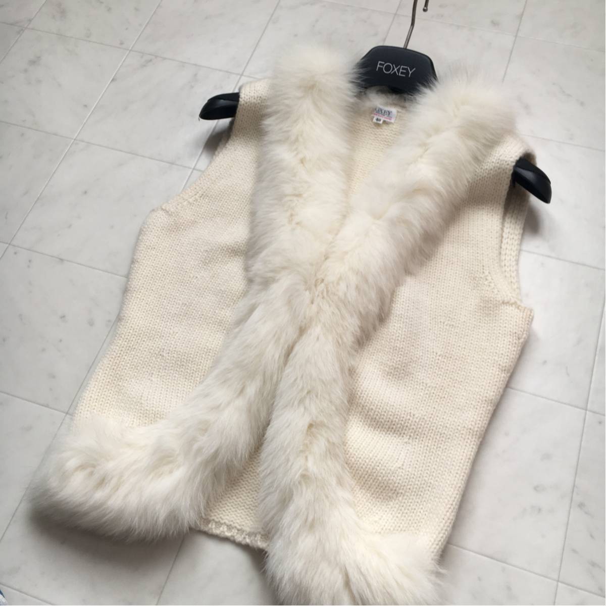 美品 FOXEY フォクシー カシミヤ100% フォックス毛皮 ファー ニット 