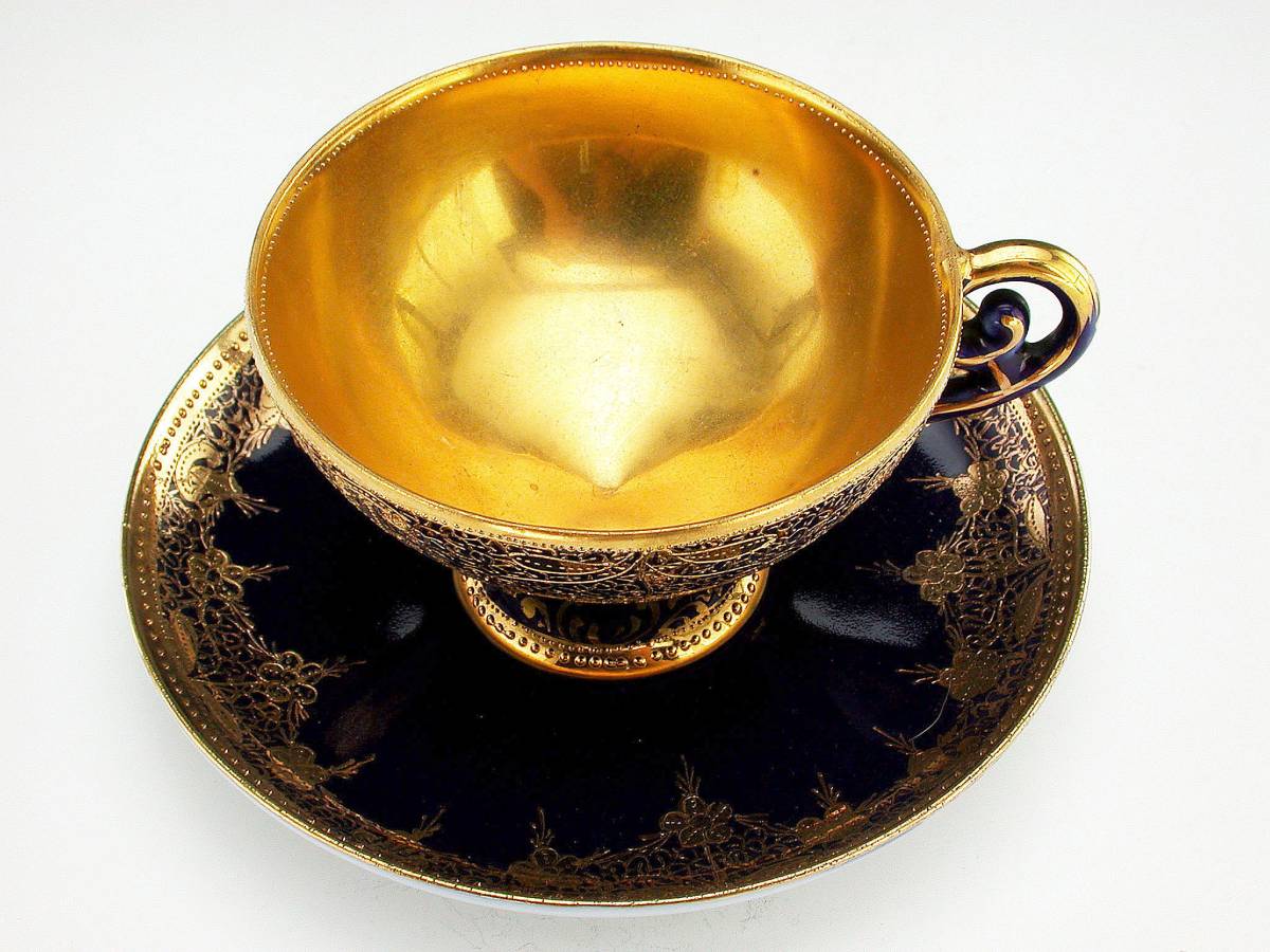 キャビネット オールドノリタケ銘品!! 金盛上藍帯連鎖装飾紋 オールド 