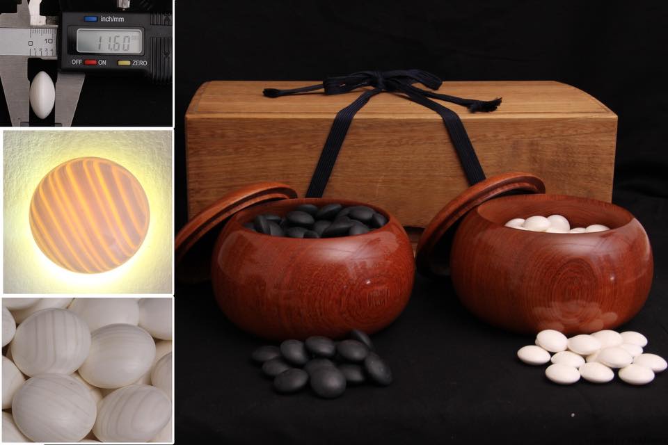 【逸品】雪印級 40号 11.3～11.6mm 本蛤/那智黒碁石 花梨碁笥 日向碁石★囲碁