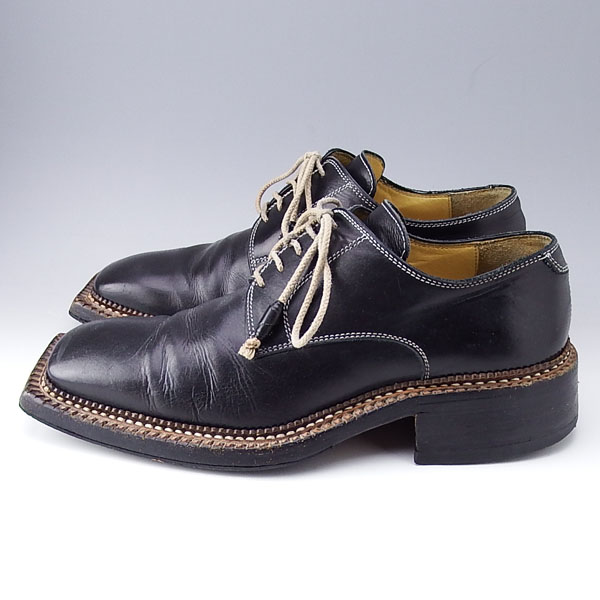 STEFANO BRANCHINI スクエアトゥ レザーシューズ UK6 24.5cm ブラック ステファノブランキーニ 【1円スタート】