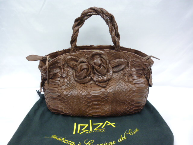 〇美品　IBIZA イビザ　ハンドバッグ　ブラウン　茶　パイソン　レザー