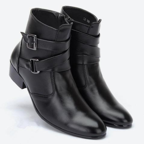 メンズショートブーツ シークレット個性6cm身長UP 靴サイドジップ イギリス風　カジュアル 靴 お兄系 ブラック25cm