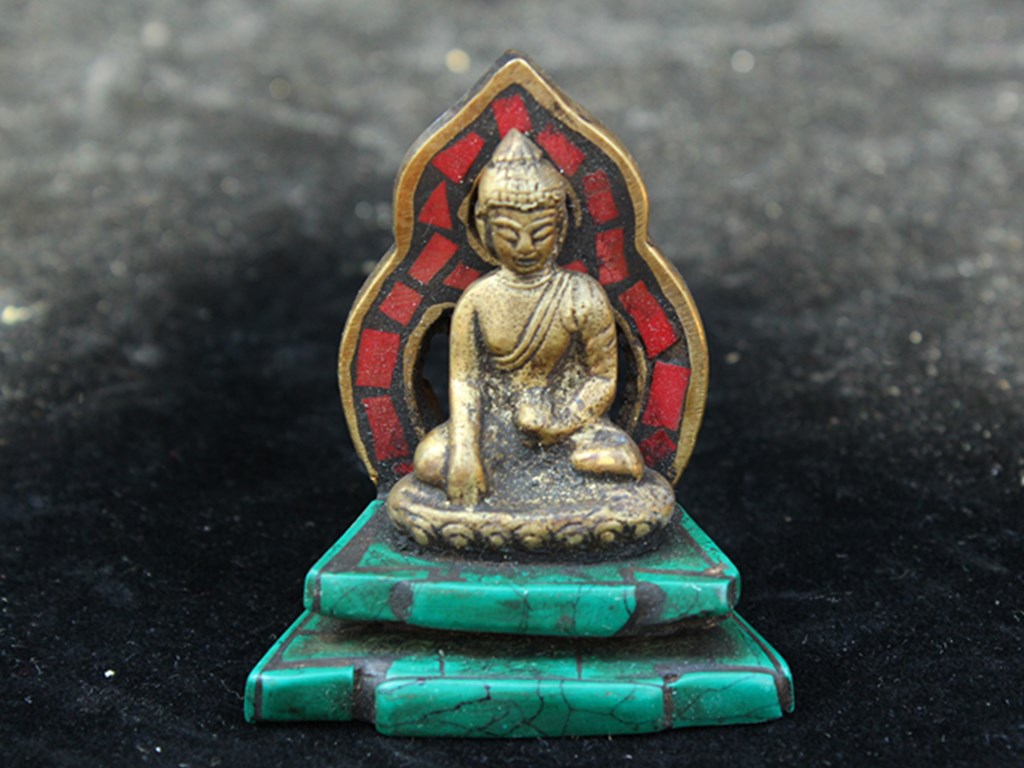 西蔵伝入 古銅製 釈迦摩尼像 仏像 松石嵌 密宗密教 置物 収蔵91723