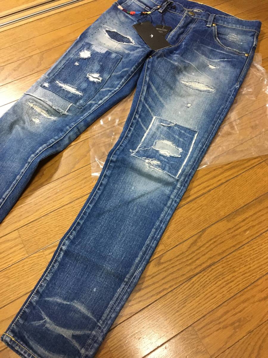 1piu1uguale3 デニム パンツ ジュンハシモト AKM WJK シャツ safari掲載 タグ付 定価71280円 1piu1uguale3 rainbow stitch remake