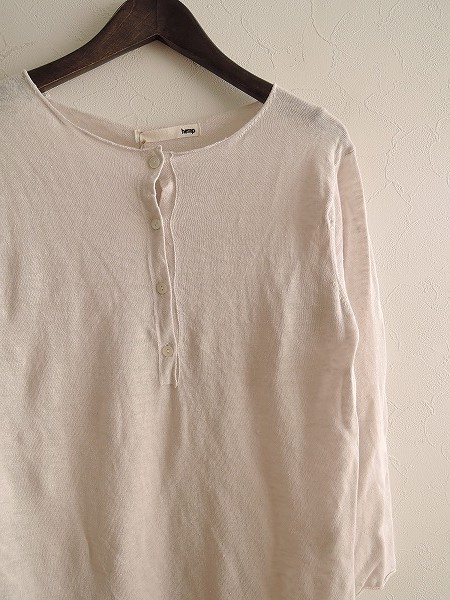 ■【美品】エヴァムエヴァ evam eva *ヘンリーネック薄手ニットカットソー*Mグレーベージュナチュリラリンネルレディース1117【80L71】