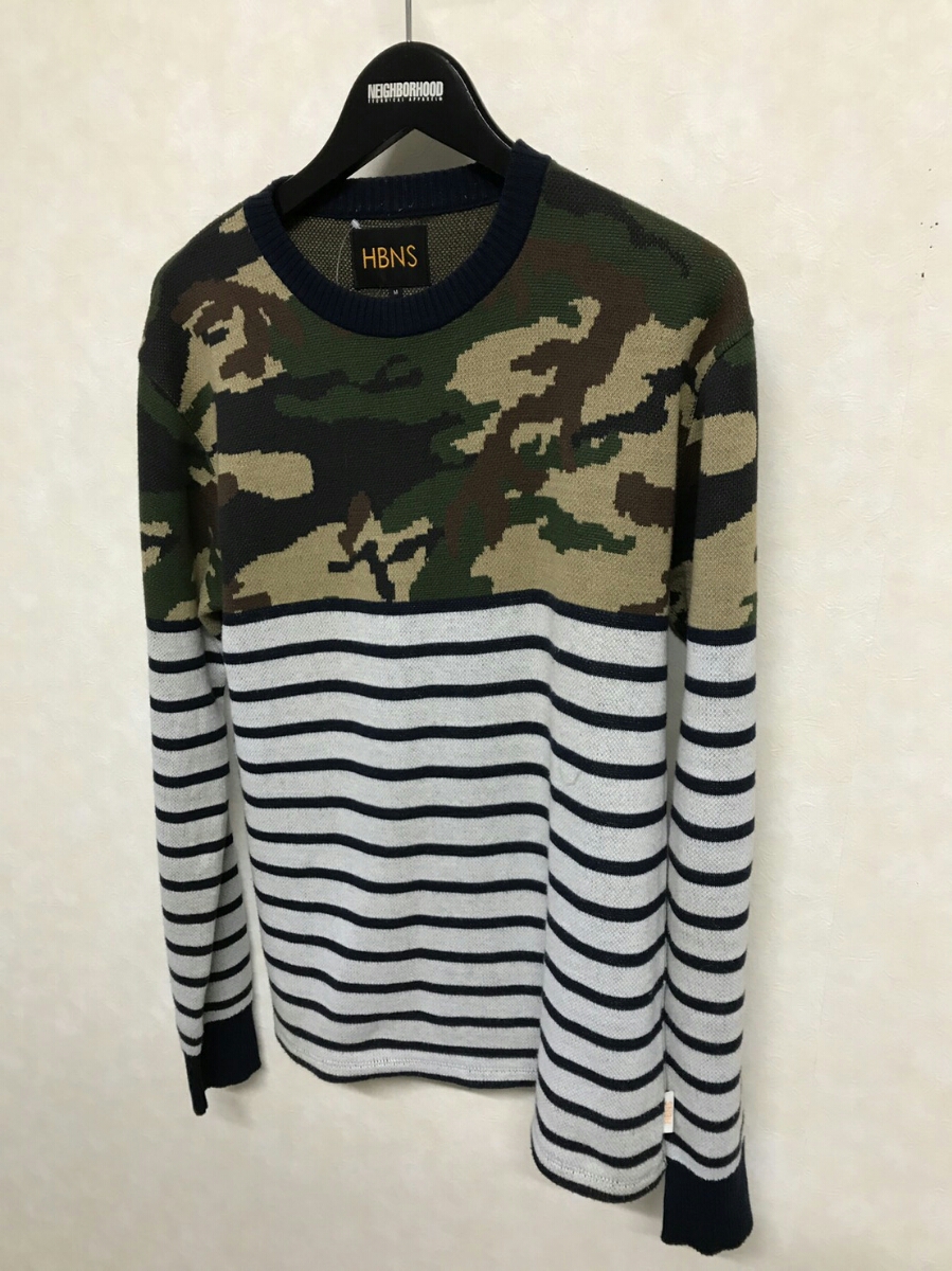 HABANOS (ハバノス) CAMO CREW KNIT カモクルーニット L CREW NECK 