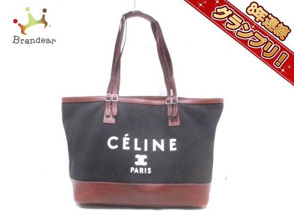 セリーヌ CELINE バッグ トートバッグ キャンバス×レザー 黒×ダーク 